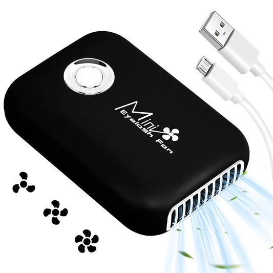 Eyelash Mini Lash Fan for Eyelash Extension Portable Lash Fan Dryer Handheld Rechargable USB Eyelashes Fans with 3 Adjustable Speed Cooling Air Fans Eyelashes Extension Application (Black)